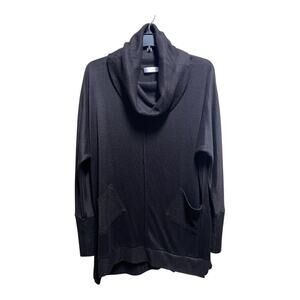 Black sweater Cowl Neck Large Relaxed Fit 2 Pockets Long Sleeve By Retrology